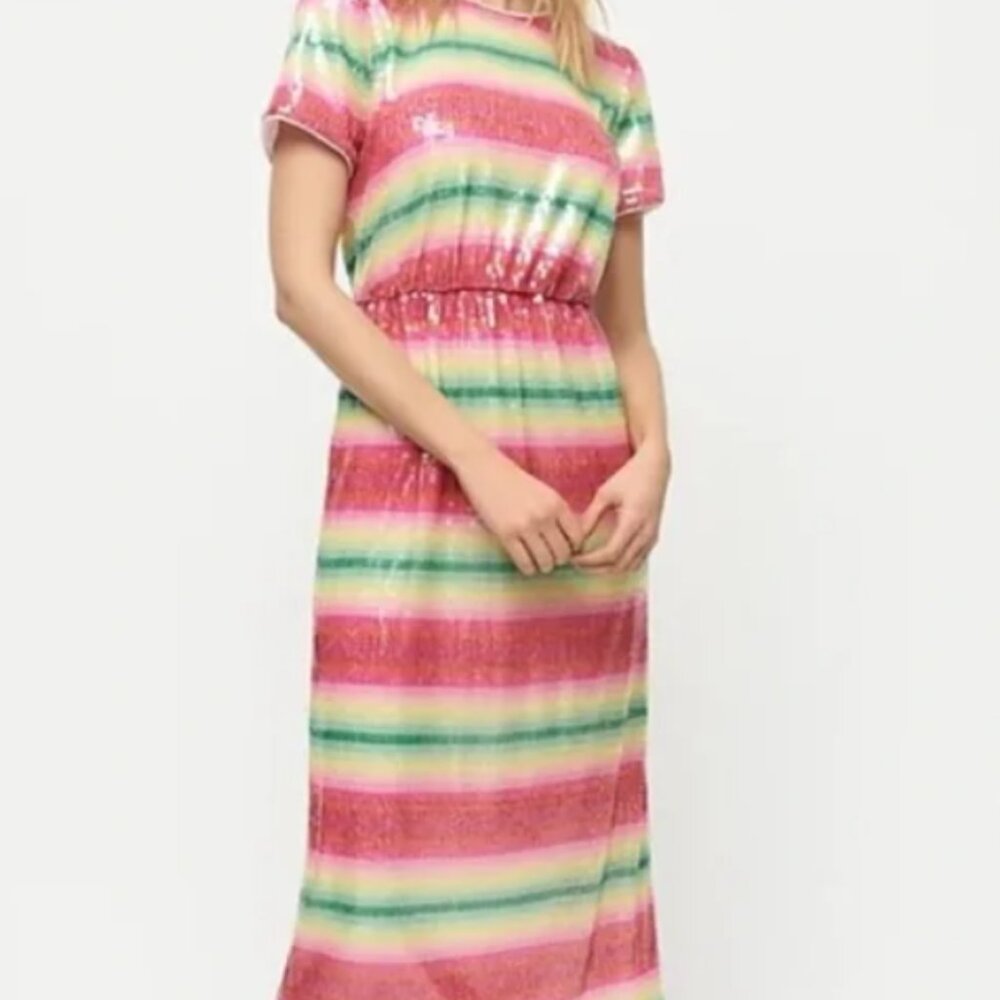 J. Crew Multicolor Striped Sequin Midi Dress NWT